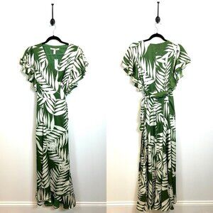 Anthropologie Hutch Palms Wrap Maxi Dress, Green And Cream, US Size 1X Flowy